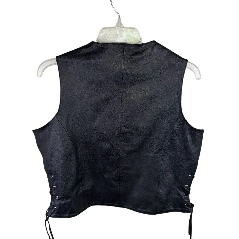 Wilsons Maxima Leather Vest Womens Size L Black Biker Motorcycle Lined Full Zip - Picture 2 of 4